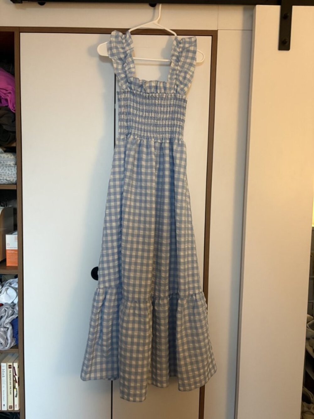 ChouYatou Blue Gingham Smocked Tiered Maxi Dress Size S